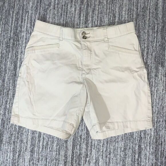 Vintage Y2K Lee Comfort Women’s 12 Medium Khaki Tan Flat Front Mom Shorts Stretc - Picture 1 of 8